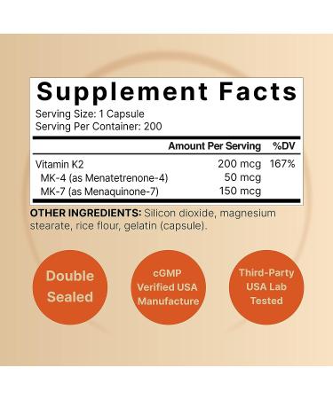 Full Spectrum Vitamin K2 Supplement - 200 mcg 200 Capsules - Joint & Heart Health Support - Non-GMO - Buy Online on GoSupps.com