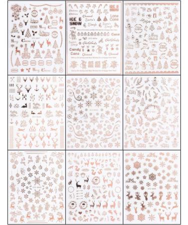 Christmas Nail Stickers 9 Sheets Self-Adhesive Nail Decal Snowflake Snowman Santa Claus Tree Elk Rose Gold Winter Nail Art Decoration Design Supplies - Buy Online on GoSupps.com