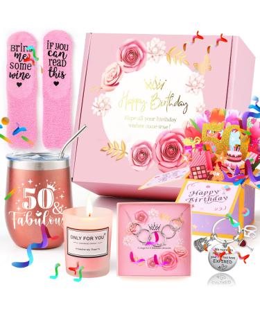 Yolidas 50th Birthday Gifts for Women Birthday Gifts for Her Gifts for Women Birthday Unique Personalised Birthday Hampers for Women Womens Birthday Gifts for Best Friend Mom Wife Sister Pink-50th