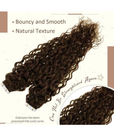 Runature Remy Tape In Hair Extensions - Brown Curly Invisible 14 Inch (35cm) Real Hair - 20 Pieces | 50g TP#4-NW - Buy Online on GoSupps.com