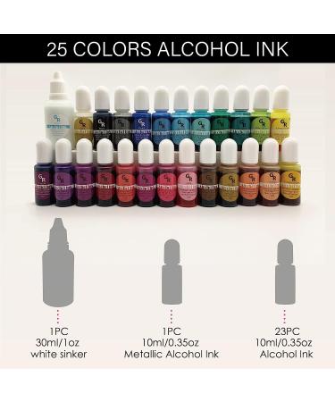 Alcohol Ink Set - 25 Colors Including White and Metallic Gold for Resin Art & Fluid Craft - Buy Online on GoSupps.com