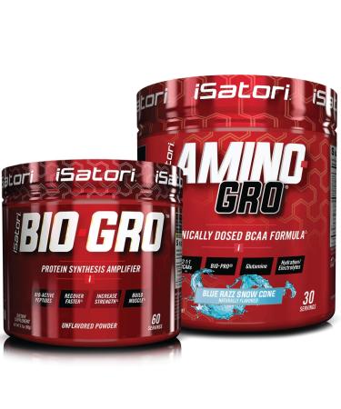iSatori Bio-GRO Protein Synthesis Amplifier - Unflavored (60 Servings) & iSatori Amino-GRO BCAA Powder - Blue Razz Snow Cone (30 Servings)