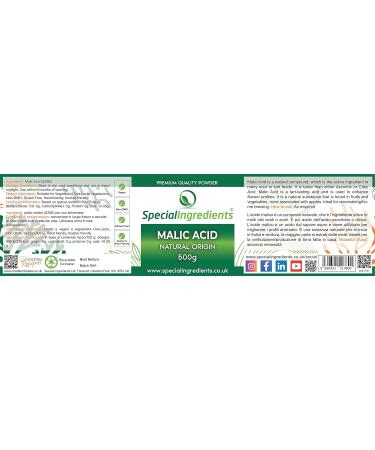 Special Ingredients Malic Acid Powder 1kg - Premium Quality Natural Origin, Vegan, Non-GMO - Recyclable Container - Buy Online on GoSupps.com