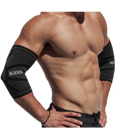 Mava Sports Elbow Brace Compression Sleeve (Pair) for Tendonitis Tennis Workouts Weightlifting Golfer's Elbow Treatment and Joint Pain Medium Black