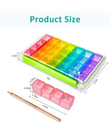 Fullicon Weekly Pill Organizer - 4x Daily 7 Day Travel-Friendly Moisture-Proof Pill Box for Vitamins & Supplements (Clear & Green - Buy Online on GoSupps.com