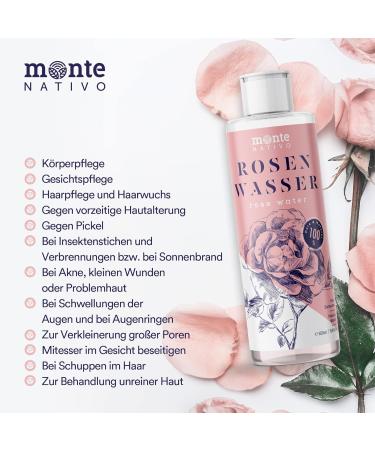 Monte Nativo Rose Water 1L | 100% Natural Face Toner for Clean Skin | Ideal Gift for Women | Anti-Pimple Facial Care & Natural Cosmetics - Buy Online on GoSupps.com