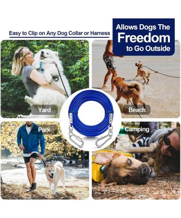 Watfoon Dog Leash for Courtyard - 10.7m to 22.9m Steel Cable Runner Durable Adhesive Belt Perfect for Camping - Long Outdoor Dog Chains (Blue 13.7m/45ft) - Buy Online on GoSupps.com