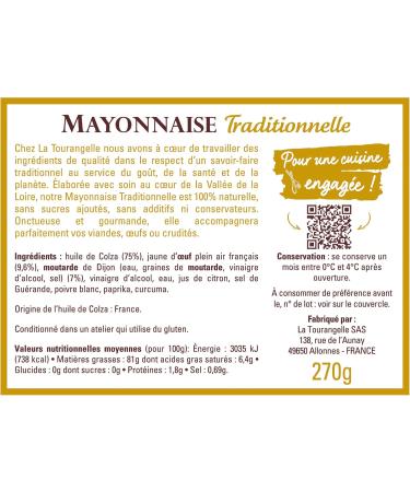 La Tourangelle - Traditional mayonnaise - 100% natural - Outdoor eggs - Made in France - 270g - Buy Online on GoSupps.com