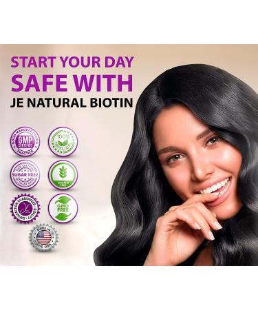 JE Natural Biotin Hair Skin and Nails Vitamins - 60 Capsules | 20000mcg with Collagen, Vitamin C, Zinc | Faster Hair Growth | Postpartum Hair Loss Solution | Women and Men's Supplements - Buy Online on GoSupps.com