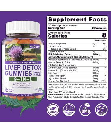 Sugar Free Liver Cleanse Gummies 1000mg Vegan Milk Thistle - 9 in 1 Formula with Dandelion, Artichoke, Beet Root & Zinc - Herbal Liver Supplement for Detox & Repair - MixBerry Flavor - 120 Cts - Buy Online on GoSupps.com