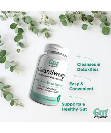 Gut Response CleanSweep Capsules - Natural Psyllium Seed Husk Fiber Supplement for Healthy Bowel Movements - 90 Capsules - Buy Online on GoSupps.com