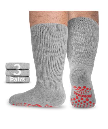 NOVAYARD Non Slip Diabetic Socks Wide Neuropathy Socks Edema Bariatric Hospital Socks 3 Pairs Grey