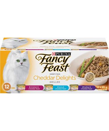 Fancy Feast Wet Cat Food | Elegant Medleys Primavera Variety Pack (12 Pack) + Cheddar Delights Grilled Variety Pack (12 Pack) Primavera Collection Wet Cat Food + Wet Cat Cheddar Food - Buy Online on GoSupps.com