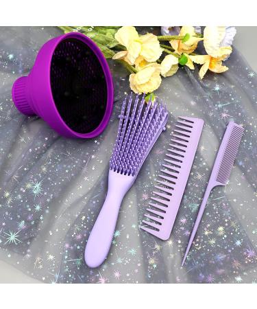 Collapsible Silicone Hair Dryer Diffuser & Detangler Brush Set - Professional Folding Attachment for 1.57 to 1.97 Nozzle, Ideal for Straight or Curly Hair - Purple - Buy Online on GoSupps.com