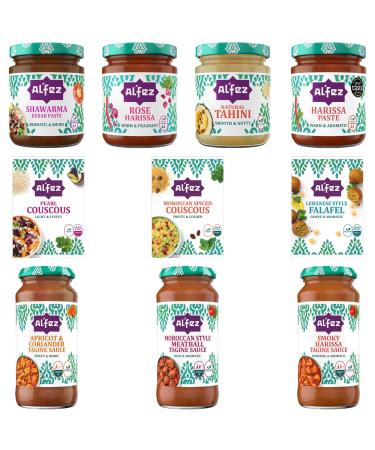 Alfez Sauce Pick N Mix - Create Custom Sauce Combo with 9+ Flavours | HARISSA NATURAL TAHINI ROSE HARISSA PEARL COUSCOUS | Gift Set for Sauce Lovers - Pack of 4