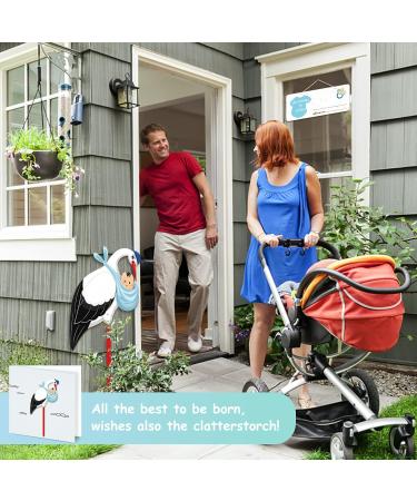 Handcrafted Wooden Birth Stork Set - Blue Baby Announcement - Includes Name Tag & Greeting Card - Perfect Gift for Newborns - Indoor & Outdoor Decor - Buy Online on GoSupps.com