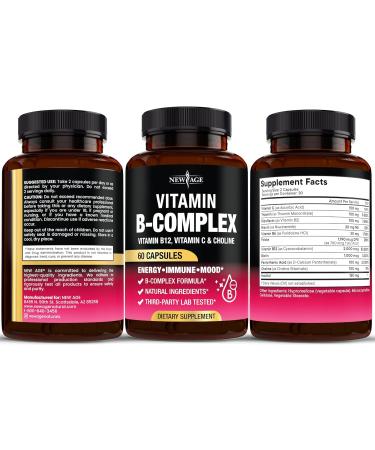 Vitamin B Complex for Men & Women - Made in USA - B-Complex: B1 B2 B3 B5 B6 B7 B8 B9 B12 with Vitamin C Choline Inositol - Energy Brain & Heart Support Supplement - 180 Vegan Capsules 60 Count (Pack of 3) - Buy Online on GoSupps.com