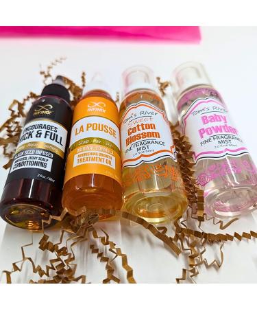 Infinix 4 bottle Gift Set - 2pcs Fine fragrance body mist set & 2Pcs Hair Oil For Thicker & Fuller Hair Gift Boxed for women - Gift For Her - Baby Powder Scent - Black Seed Oil - Buy Online on GoSupps.com