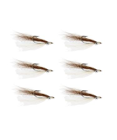Wild Water Fly Fishing Clouser Flies 6 Pack Steamer for Smallmouth Bass & Trout, Size 0/1, 2 and 8 Brown and White Clouser Minnow - Size 8 - 6 Pack