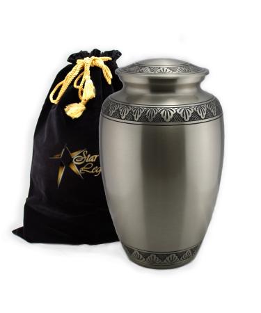 Star Legacy's Athena Pewter - Silver Brass Metal Cremation Adult Urn for Human Ashes w Velvet Bag