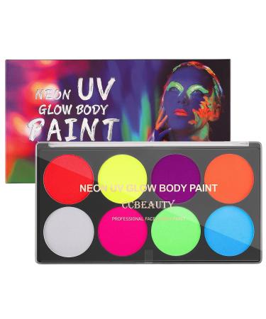 CCbeauty UV Glow Face Body Paint Palette | 8 Neon Colors | Water Activated | Safe & Washable | Halloween Makeup Kit + 10 Brushes - Buy Online on GoSupps.com