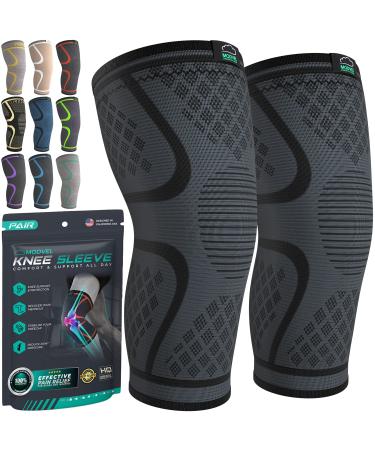 Modvel Knee Braces for Knee Pain Women & Men - 2 Pack Knee Brace for Knee Pain Set Knee Brace Compression Sleeve Knee Braces for Knee Pain Meniscus Tear ACL & Arthritis Pain Relief - Knee Sleeves