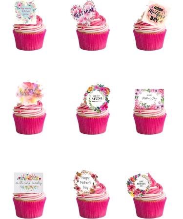 24 Stand Up Watercolour Flower Mother's Day Themed Edible Wafer Paper Cake Toppers Decorations - Buy Online on GoSupps.com