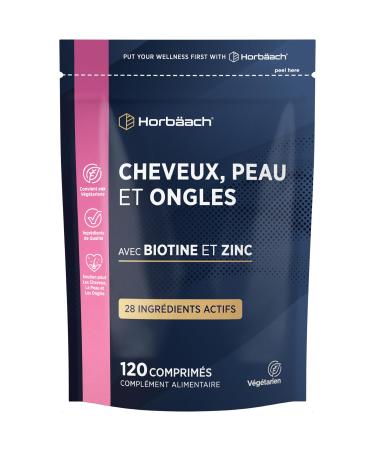 Cheveux Ongles Peau | 28 nutriments avec de la biotine du zinc du fer un complexe de vitamines B et bien plus encore ! | 120 Comprim s | Horbaach