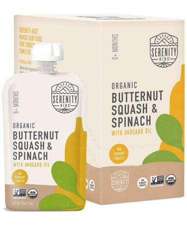 Serenity Kids 6+ Months USDA Organic Veggie Puree Baby Food Pouches | No Sugary Fruits or Added Sugar | Allergen Free | 3.5 Ounce BPA-Free Pouch | Butternut Squash & Spinach | 6 Count Butternut Squash & Spinach 3.5 Ounce