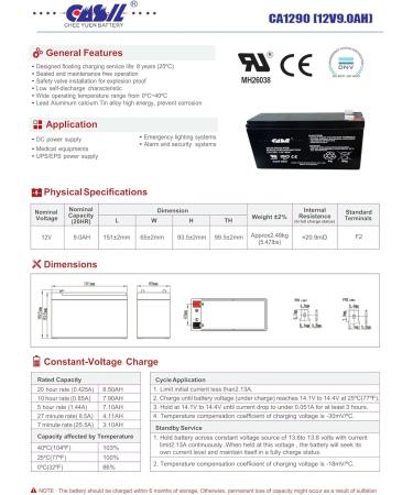 Casil 12V 9Ah Rechargeable Sealed Lead Acid Battery - AGM SLA F2 | Best International Shipping - Buy Online on GoSupps.com