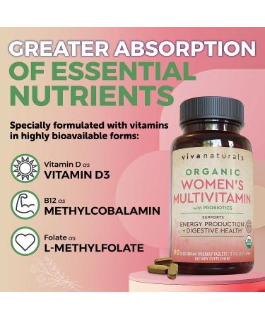Women's Organic Multivitamin with Iron, Probiotics & Essential Vitamins B12, C, D, E - 90 Tablets - Buy Online on GoSupps.com