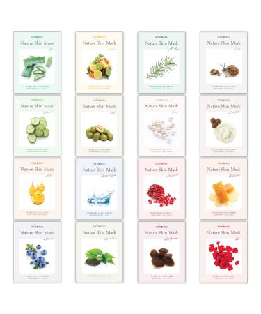 Nature Skin 16 Pcs Combo-Pack Premium Korean Essence Facial Mask Sheet (16 Types x 1 pcs)
