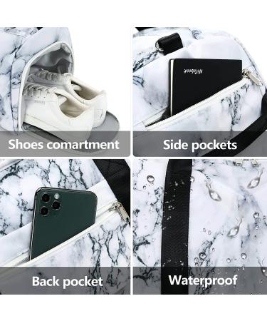 Marble-White Sport Gym Duffle Travel Bag with Shoe Compartment & Wet Pocket - Men Women Duffel - Buy Online on GoSupps.com