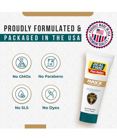 Real Time Pain Relief MAXX 4oz Tube | 18 Natural Ingredients: Arnica Menthol & Peppermint | Maximum Strength Muscle Pain Relief Lotion for Arthritis Hands Ankles Back Shoulders Knees & Joints 4 Fl Oz - Buy Online on GoSupps.com