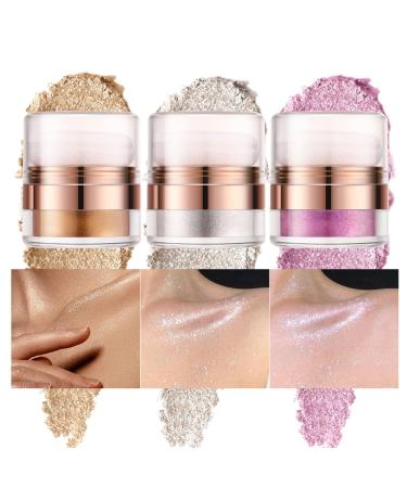 Air Cushion Highlighter Glitter 3PCS Multi-Functional Face & Body Makeup Waterproof & Long-Lasting Ideal for Hair Collarbones & More Elevate Your Look with Irresistible Glam (A S) A 40 g (Pack of 3)