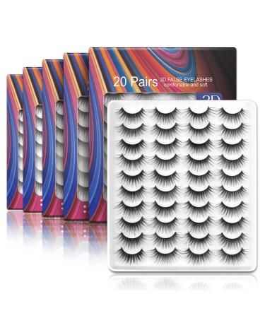 False Eyelashes 20 Pairs Manga lashes Wispy Dramatic Volume Cat Eye and Natural Look Strip Lashes Handmade Volume False Eyelashes 4 Styles Mixed Pack (5-Boxes)