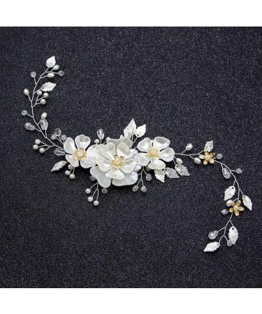 JUSTUSNX Bride Wedding Hair Pieces Pearl Hair Vines Silver Crystal Headpiece Flower Headband for Women and Girls Hair Styling Accessories - Buy Online on GoSupps.com