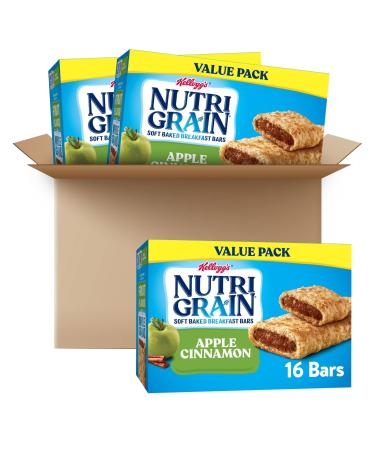 Nutri-Grain Soft Baked Breakfast Bars, Made with Whole Grains, Kids Snacks, Value Pack, Apple Cinnamon (3 Boxes, 48 Bars)