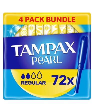 Tampax Compak Pearl Extra Comfort Regular Absorbency Light to Moderate Flow 72 Tampons With Applicator (18 X 4 Packs) SAVING PACK Extra Comfort & Leak Protection