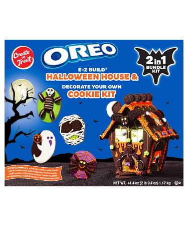 Oreo Cookies Chocolate Halloween Gingerbread House Kit - Haunted House Cookie Decorating Craft Kit - 2 In 1 Bundle with Dessert Candy and Icing, Create A Treat E-Z Build Halloween Crafts 41.4 Oz