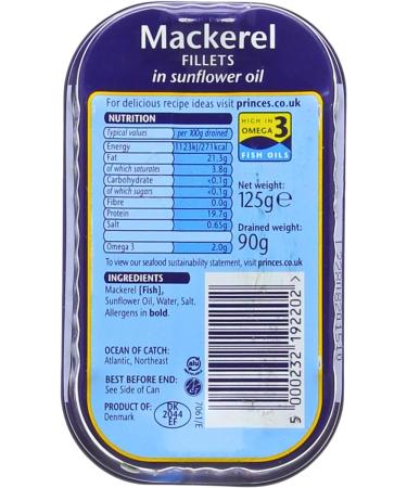 Mackerel Fish Sunflower Oil Water and Salt Fillets in Sunflower Oil Pack of 4 x 125g - Buy Online on GoSupps.com