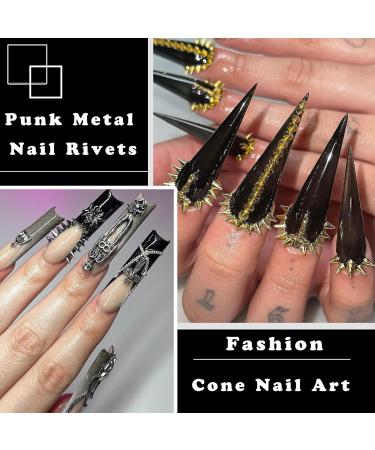 6Grid Metal Rivet Punk Nail Charms - 3 Color Cone Spikes & Gothic Studs for Nail Art & DIY Crafts - Buy Online on GoSupps.com