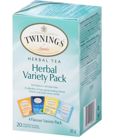 Twinings Herbal Variety Pack Individually Wrapped Tea Bags | Naturally Caffeine-Free | Includes Lemon Mandarin Orange Camomile & Goodnight Blends | 20 Count (Pack of 6) | Enjoy Hot or Iced Variety Pack 20 Count (Pack of 6) - Buy Online on GoSupps.com