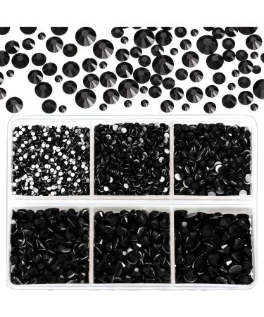 8030 Pieces Crystals Flatback Rhinestones Round Rhinestones Makeup Glass Gems Stones with 6 Mixed Sizes for Nail Phone Decorations Crafts DIY (Black)