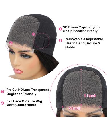 VELOMA Wear And Go Glueless 5x5 HD Lace Front Wig 22 Inch | Human Hair Pre Plucked Straight Lace Closure Wig 180% Density - No Glue Needed | For Black Women - Buy Online on GoSupps.com