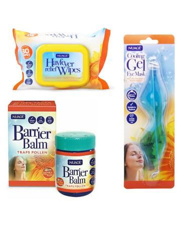 Nuage Hayfever Essential Kit Includes 30 Resealable Relief Wipes 1 Allergen Barrier Balm & 1 Cooling Gel Eye Mask | Natural Remedy for Treating Hay Fever | Suitable for Face & Hands