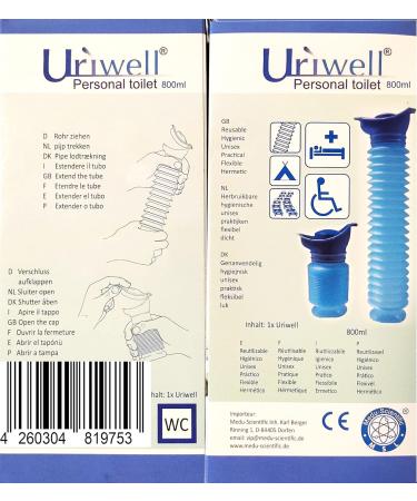 Uriwell 800 ml Reusable Mobile Urinal Bottle for Him & Her - Ideal for Travel & Outdoor Use - Buy Online on GoSupps.com