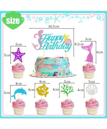 7Pcs Mermaid Happy Birthday Cake Toppers Cupcake Toppers Decorations for Girls Kids Mermaid Party Decorations Mermaid Birthday Cake Decorations for Girls Kids Baby Shower Mermaid Theme Party Supplies - Buy Online on GoSupps.com