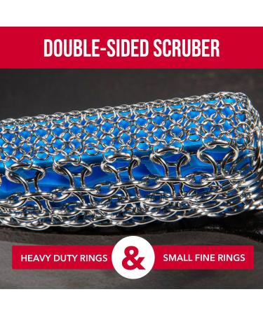 Knapp Made Combo Chainmail Cast Iron Scrubber with Silicone Core - Premium Cleaner for Cookware Skillets Woks - Heavy Duty Rings - Ice Blue - Buy Online on GoSupps.com