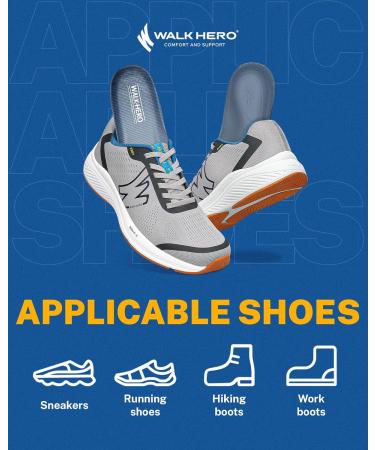 Walkhero Orthotic Insoles for Plantar Fasciitis Relief - High Arch Support Gray Men s 10-10.5 & Women s 12-12.5 - Buy Online on GoSupps.com